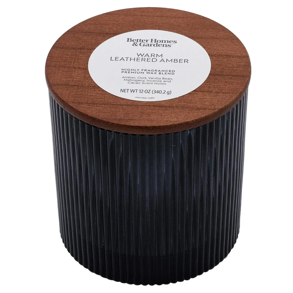 Better Homes & Gardens Warm Leathered Amber Scented 2-Wick Glass Jar Candle 12oz - Picture 2 of 3